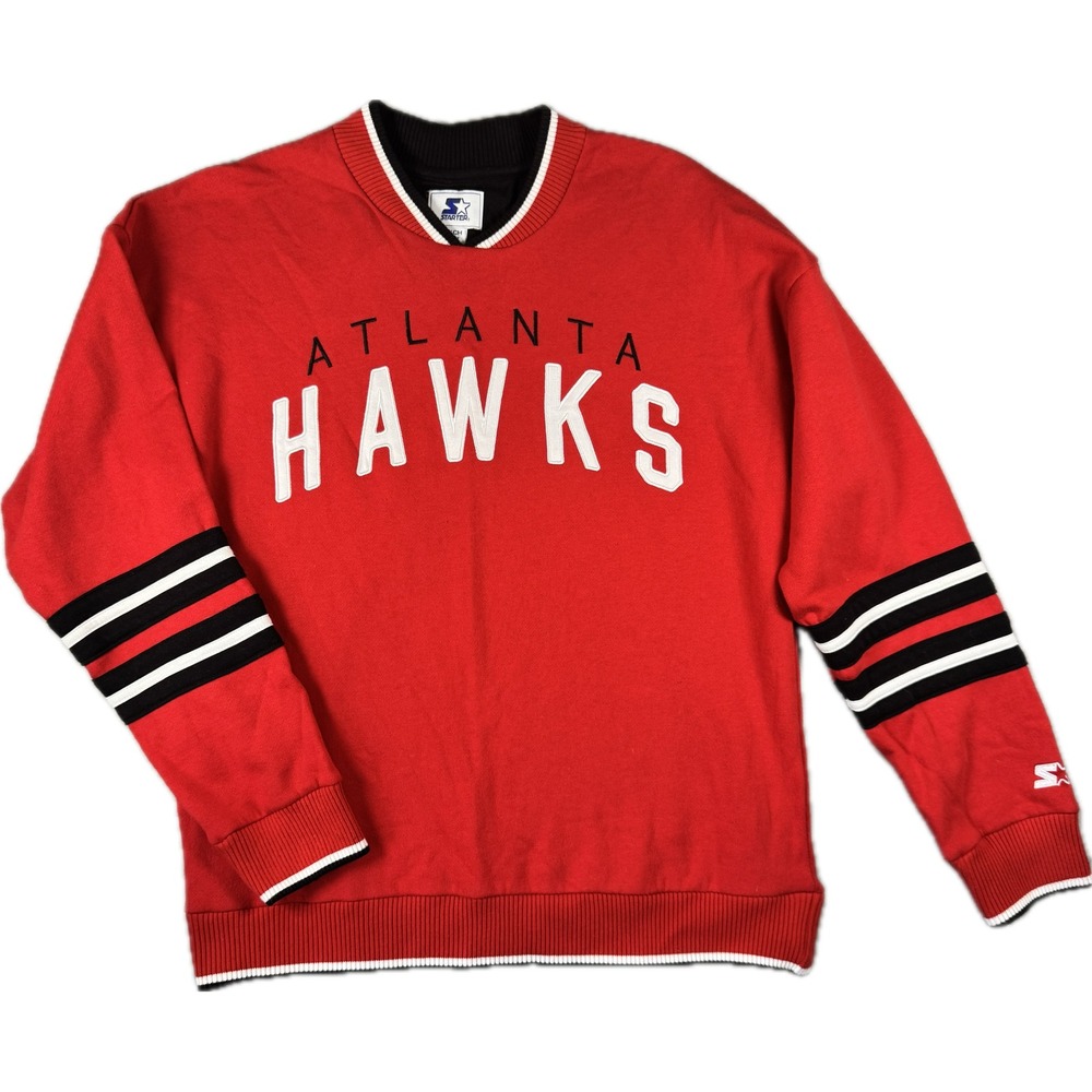 Vintage NBA Starter Atlanta Hawks Sweatshirt Mens Small Red NBA Pullover 90s Y2K